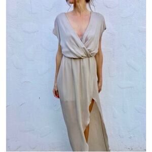 Rory Beca 100% Silk MAID by Yifat Oren Plaza Gown Nude Surplice Sz Small